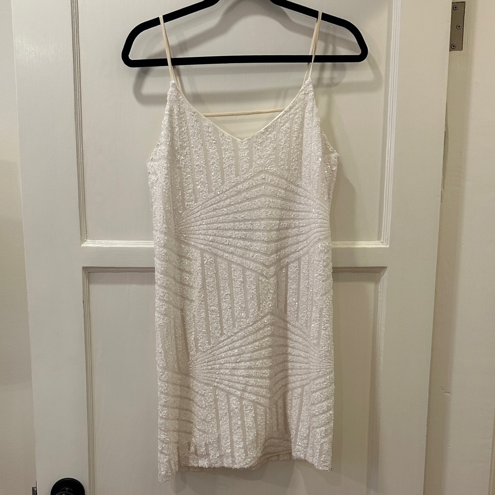 AQUA White Sequin Mini Dress